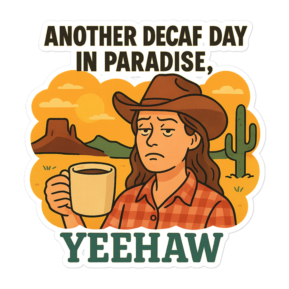 Another Decaf Day in Paradise Yeehaw - Sticker